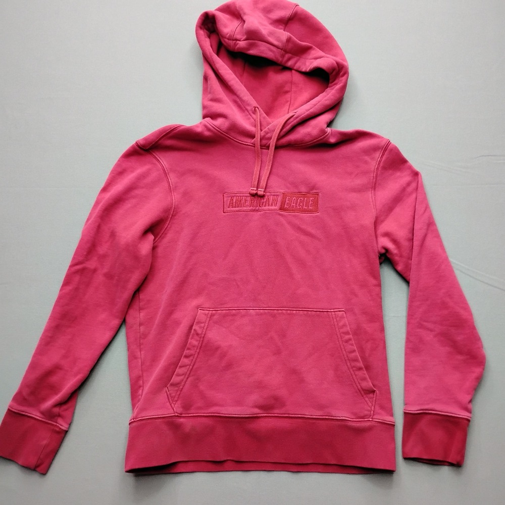 American Eagle Mens XS Pink Embroidered Logo Hoodie Pullover Sweatshirt